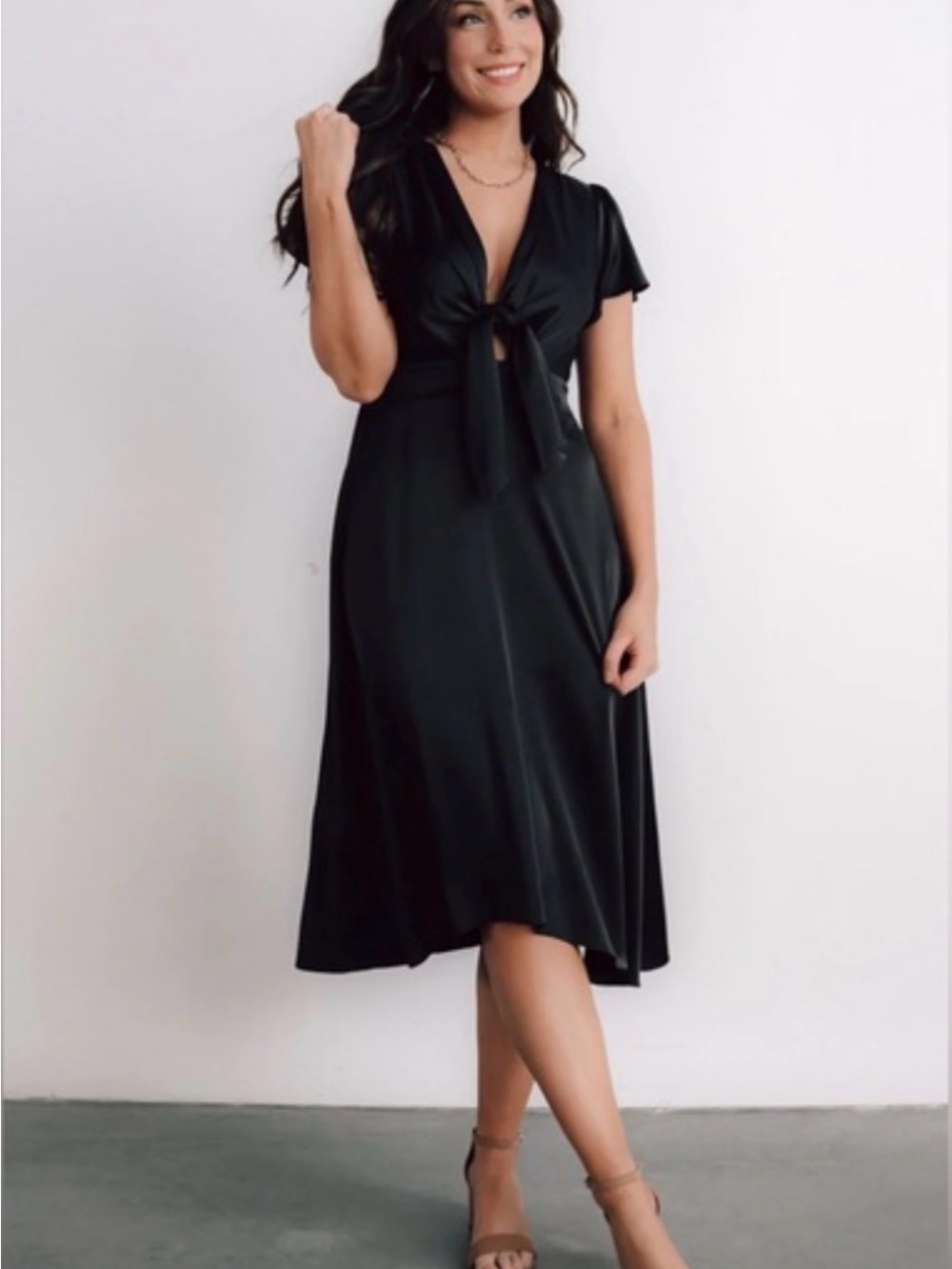 Baltic Born NWT Black Poppy Satin Tie Front Midi Dress - XXL